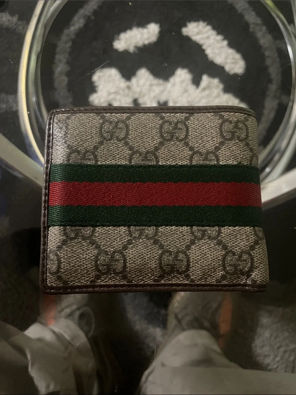 Gucci Brown GG Supreme Canvas Wallet with Green and Red Web & Gold GG